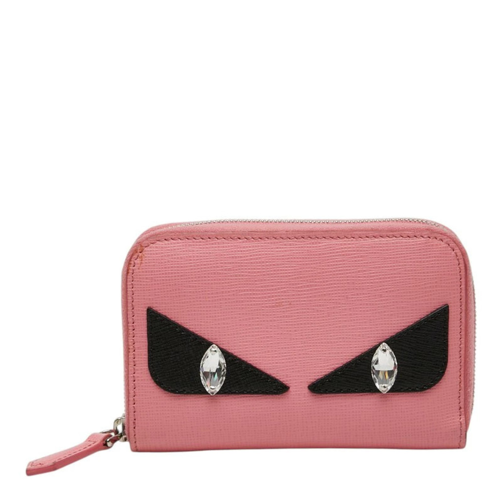 Fendi Monster coin case Wallet Pink Black Leather